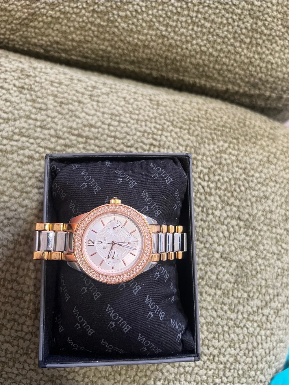Bulova Ladies Two-Tone Rose Gold and Silver Crystal Accent Watch